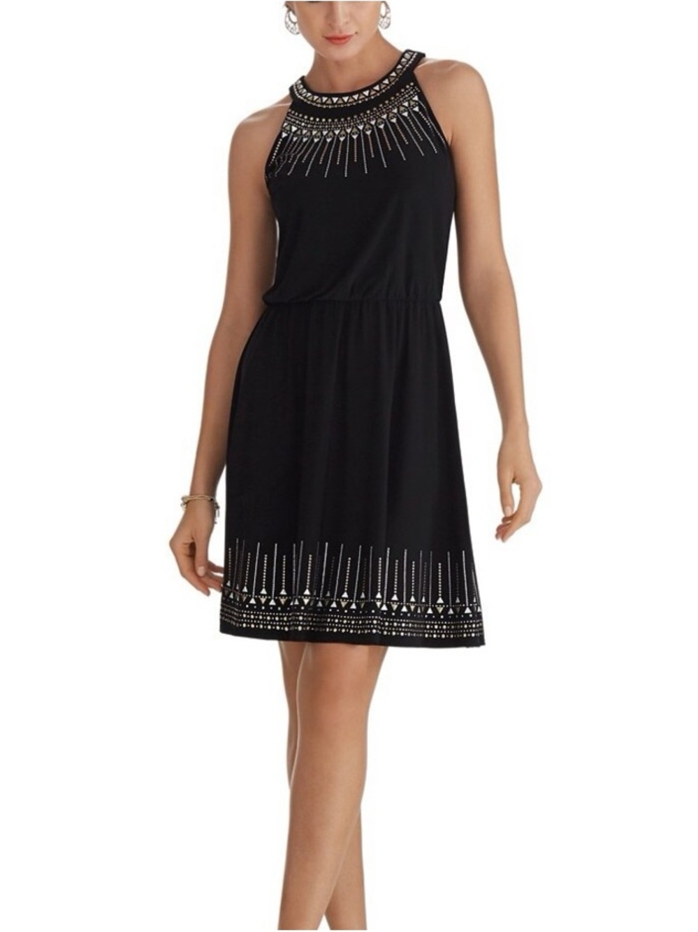 WHITE HOUSE BLACK MARKET Sleeveless Embellished Blouson Short Black Dress SZ XxS